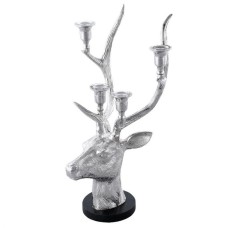 36CM NICKEL PLATED STAG CANDLE HOLDER